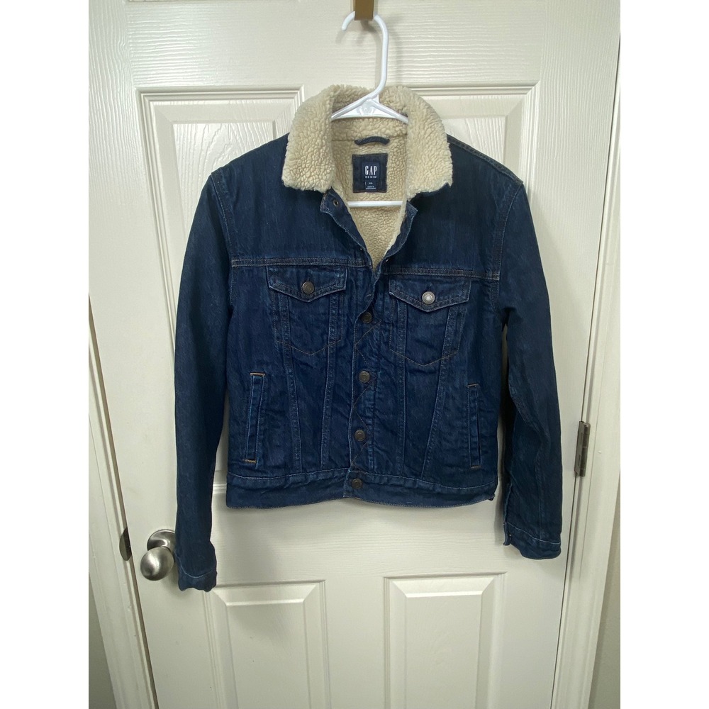 Kids Gap Denim Sherpa Lined Trucker Jacket Dark Wash Blue Size XXL